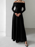 French Grinding Knitted Word-Word Repair Height Waist-Up Dress 2025 Autumn Fashion New Long Dress 68HZ