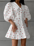 Spring And Summer New Cotton Foam Sleeve High-Waist Love Print Dress 2025 Fashion Short Dress 68HZ