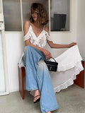 White Chiffon V-Necked Leaf Sided Shoulder Sling Dress 2025 Summer Fashion New Long Dress 68HZ