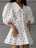 Spring And Summer New Cotton Foam Sleeve High-Waist Love Print Dress 2025 Fashion Short Dress 68HZ