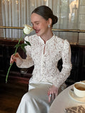 French Autumn And Winter Design Feeling Long Sleeves Lace Knitted Small Fragrant Wind To Close The Waist Bubble Sleeve Shirt Woman 68HZ