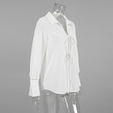 Casual Sexy Loose-Fitting Long-Sleeved White Cardigan Shirt Summer Cotton Shirt Woman 68HZ