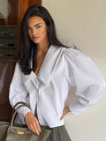 Spring And Summer New Fashion Commuting Bubble Sleeve Comfortable Simple White Shirt Cardigan Loose Top Woman 68HZ