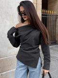 Sexy Babes Collared Shoulder T-Shirt Irregular T-Shirt 2025 Spring Fashion Top Girl 68HZ