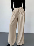 Spring And Summer Leisure Cassings With Loose High-Waist Broad-Footed Trousers Retro Fashion Pocket Suit Trousers Women 68HZ