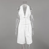 Old Money Style High-End Suit 2025 Summer Sexy Deep V Hanging Neck On The Back Shorts Two Sets 68HZ