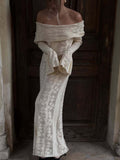 Design Suffixed Shoulder Dress Women's Spring Holiday Style Elegant Crocheted Knitted Long Skirt 68HZ