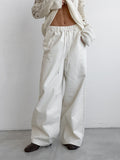 Fashion Casual Straight Trousers White Loose Cotton Tie Mid-Sleeker Broad-Footed Trousers 2025 Spring Trousers Women 68HZ