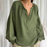 French Lantern Sleeves Of Casual Cotton Cuffed Shirt 2025 Autumn Fashion New Top Lady 68HZ