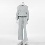 Autumn Fashion High-End Gray Knitting Without Velvet Loose Long Sleeve Trousers Casual Sportswear Set 68HZ