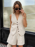 Workplace Commuting Cotton Sleeveless Vest Hot Pants Set 2025 Spring And Summer Fashion Two Sets Of Women's Clothing 68HZ