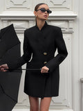 Autumn And Winter Niche Design Feeling Black V-Neck Long Sleeves To Collect Short Skirt Female Commuting Temperament Suit Dress 68HZ