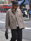 Brown French Style V-Neck Double Buckle Coat 2025 New Autumn Fall And Winter Suit Women's Clothing 68HZ