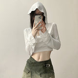 Spring 2025 New Women's Solid Color Emoticen Vum Fashion V-Neck Hooded Long-Sleeved Sunscreen 68HZ