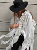 New 2025 Punk Wind Rock Cascading Lotus Side With Lace White Shirt Female Personality 68HZ