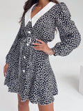 2025 Autumn Fashion Women's Bubble Sleeves Crumb Dress Commuting Short Skirt Long Sleeve A Dress Woman 68HZ