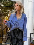 Autumn 2025 Fashion And Leisure Street Style Blue And White Stripes Loose Cardigan Shirt Senior Small Shirt 68HZ