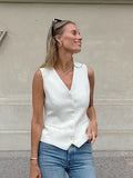 Autumn 2025 New Casual V-Neck Sleeveless Small Vest White French Sexy Fashion Body Armored Woman 68HZ