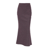 2026 Spring New Retro Lattice Half-Body Women's High-Rise High-Waisted Fishtail Skirt 68HZ