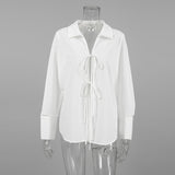 Casual Sexy Loose-Fitting Long-Sleeved White Cardigan Shirt Summer Cotton Shirt Woman 68HZ