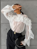 French Temperament Mesh Small Collar Collar Cascade Layered Lotus Leaf Shirt 2025 Spring New Fashion Woman 68HZ