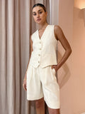 2025 New Beige Cotton Sleeveless Vest Vest Summer Loose Breathable Women's Two Sets 68HZ