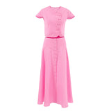 2025 Spring/Summer New Pink Cotton High-Waist V-Neck Skirt Set Fashion Women's Two Sets 68HZ