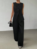 2026 Spring New Black Sleeveless Fork Trousers Two Sets Of Women's Fashion Casual Set 68HZ