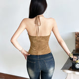 2025 Summer New Solid Color Sexy Hanging Neck Single Buckle Body Open-Enavel Vest Woman 68HZ