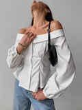 Spring 2025 New French Sexy Collar Shoulder Shirt Women Fashion Tops Up 68HZ