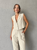 Summer Fashion Casual Set Cotton And Cotton Pure Color Loose Sexy Sleeveless Trousers Simple Two-Set Women 68HZ