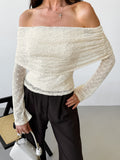 Spring And Summer Sexy Design Feeling A Word To Tie The Shoulder Sleeves Knitted T-Shirt Fashion Blouse Woman 68HZ