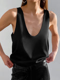 2026 Summer New Solid Color Buttite Vertebry U Neckless T-Shirt With Street Style Small Vest Woman 68HZ