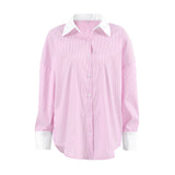High-End Feeling With Color Stripes Loose Lady Casual Shirt Autumn And Winter Street Style Long-Sleeved Top 68HZ