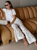 Cotton Lace White Thigh Crepe High-Waist Casual Flared Trousers 2025 New Fashion Trousers 68HZ