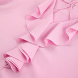 French New Lotus Leaf Side Solid Color V-Neck Bubble Sleeve Shirt 2025 Spring And Autumn Small Design Feeling 68HZ