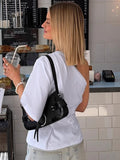 French White Irregularly Side-Sleeved Knitted T-Shirt 2025 Fashion New Woman 68HZ