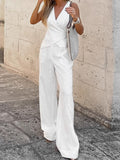 White Cotton-Song V-Neck Wrap Around The Strapped Vest Trousers Set 2025 Spring And Summer Fashion New Two-Piece Women 68HZ