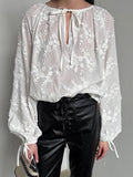 French Cotton Embroidered V-Neck Bubble Sleeve White Shirt 2025 Summer Fashion New Top Lady 68HZ