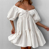 Kazqi Cotton-Song V-Neck With Sexy High-Waisted Head Dress 2025 Summer Fashion New Short Dress 68HZ