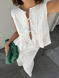 Autumn White Cotton Sexy V-Neck Sleeveless Vest Open Skirt Two-Piece Fashion Casual Suit 68HZ