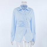 Autumn Women's Cotton Design Sense Niche Fashion Style To Close The Waist Carefully Under The Fork Shirt 68HZ