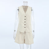 Workplace Commuting Cotton Sleeveless Vest Hot Pants Set 2025 Spring And Summer Fashion Two Sets Of Women's Clothing 68HZ