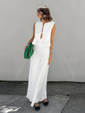 Autumn White Cotton Sexy V-Neck Sleeveless Vest Open Skirt Two-Piece Fashion Casual Suit 68HZ