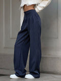 Tibetan Blue Retro Striped Casual Broad-Footed Trousers 2025 New Autumn Fashion Pantyhose Women 68HZ