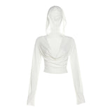 Spring 2025 New Women's Solid Color Emoticen Vum Fashion V-Neck Hooded Long-Sleeved Sunscreen 68HZ