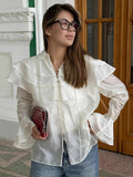 French Lotus Leaf Side Sky Silk Horn Horn Sleeve Lotus Leaf Shirt 2025 Spring And Summer Fashion New Top 68HZ