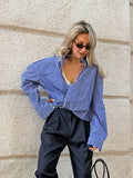 Autumn 2025 Fashion And Leisure Street Style Blue And White Stripes Loose Cardigan Shirt Senior Small Shirt 68HZ