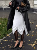 Design Sense Of Niche Lace Splicing Irregular White Half-Body Skirt Women High Waist Thin Long A-Shaped Skirt 68HZ