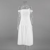 French One-Word Sexy Open Shoulder To Thin Dress 2025 Summer Fashion New Mid-Long Dress 68HZ